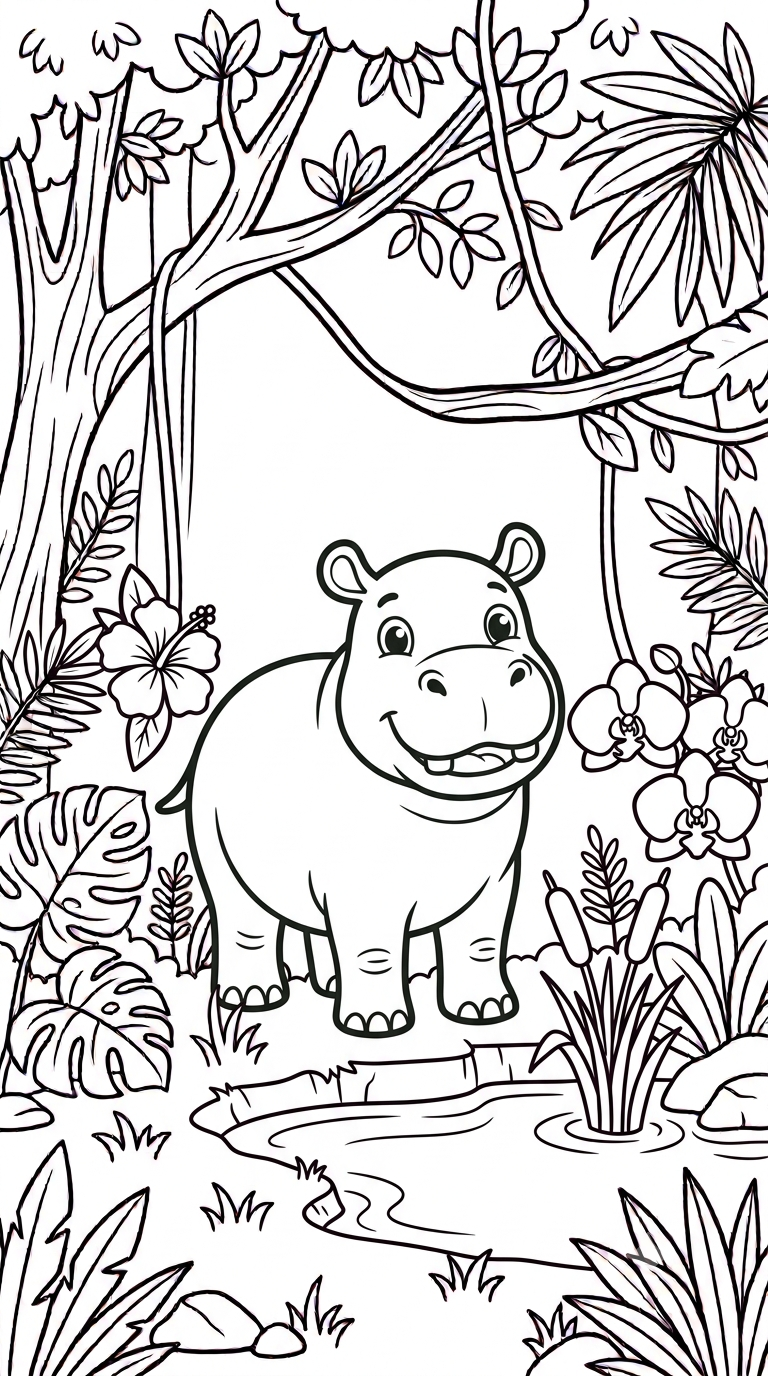 desenhos de animais da selva para colorir: Hipopótamo