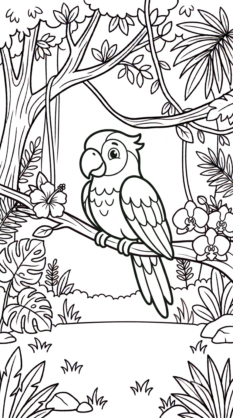desenhos de animais da selva para colorir: Papagaio