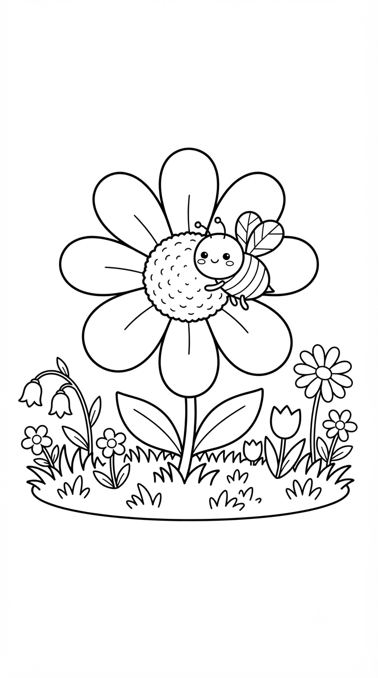 desenhos de borboletas e flores para colorir: Abelha na Flor