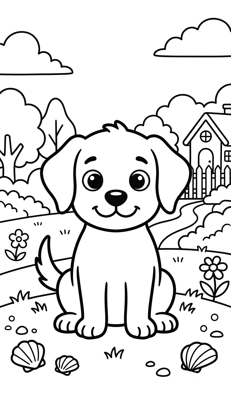 desenhos de cachorros e gatos para colorir: Cachorrinho Feliz