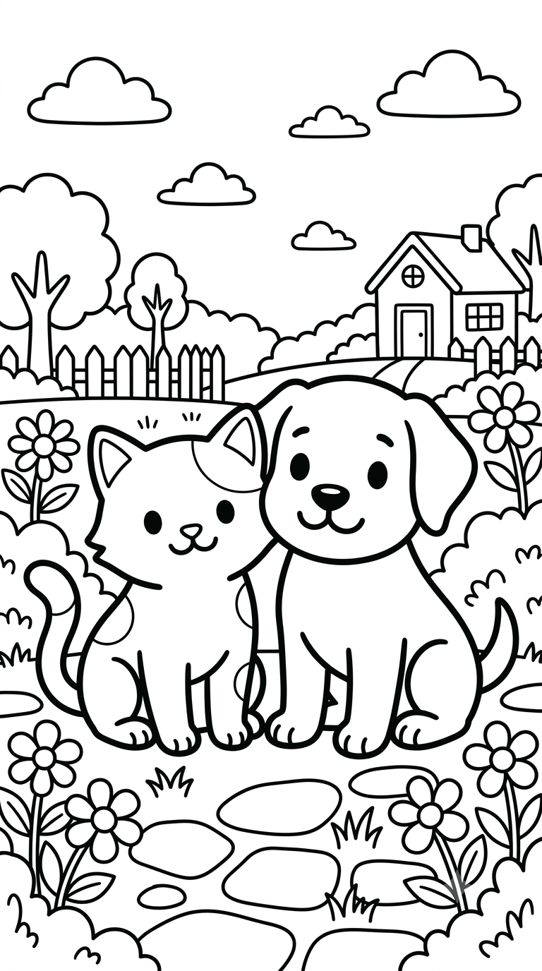 desenhos de cachorros e gatos para colorir: Cão e Gato Amigos