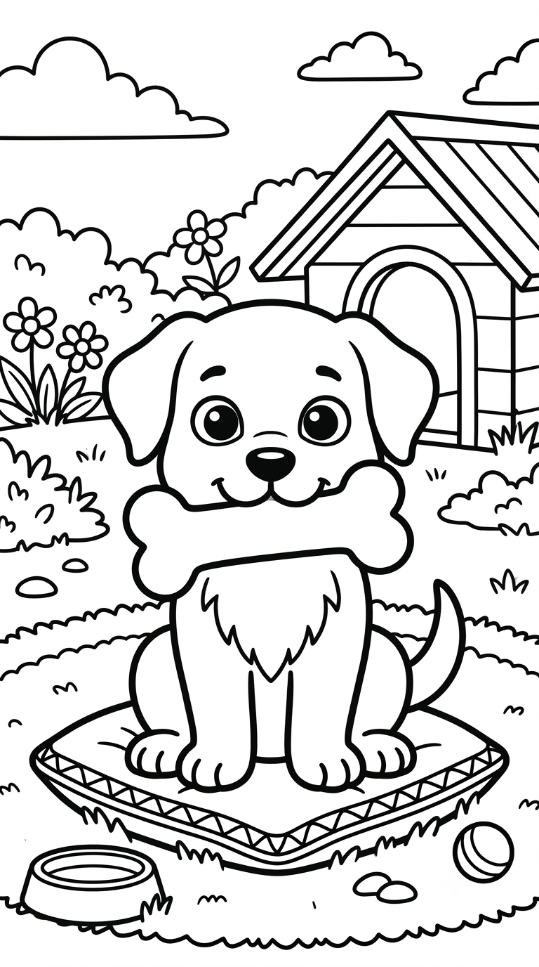 desenhos de cachorros e gatos para colorir: Cachorro com Osso