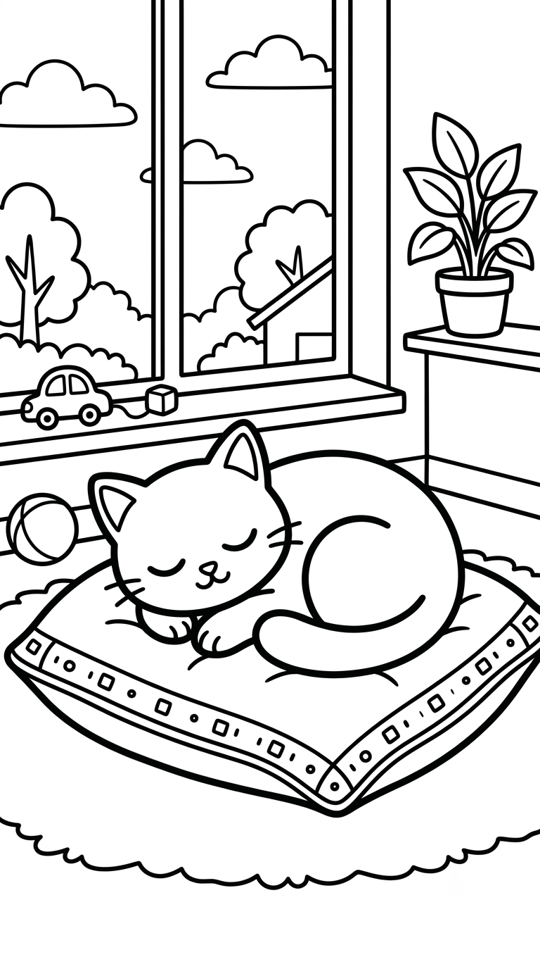 desenhos de cachorros e gatos para colorir: Gato Dorminhoco
