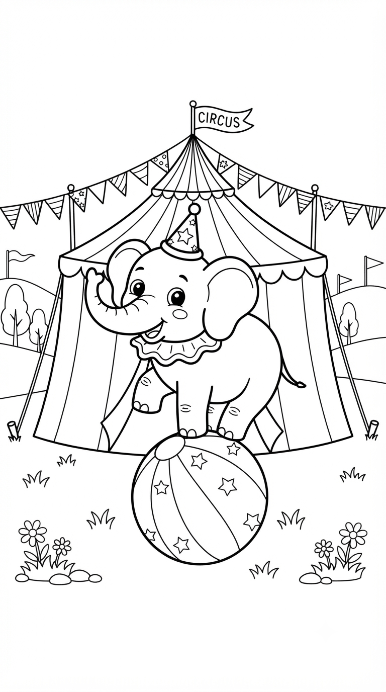 desenhos de circo para colorir: Elefante do Circo