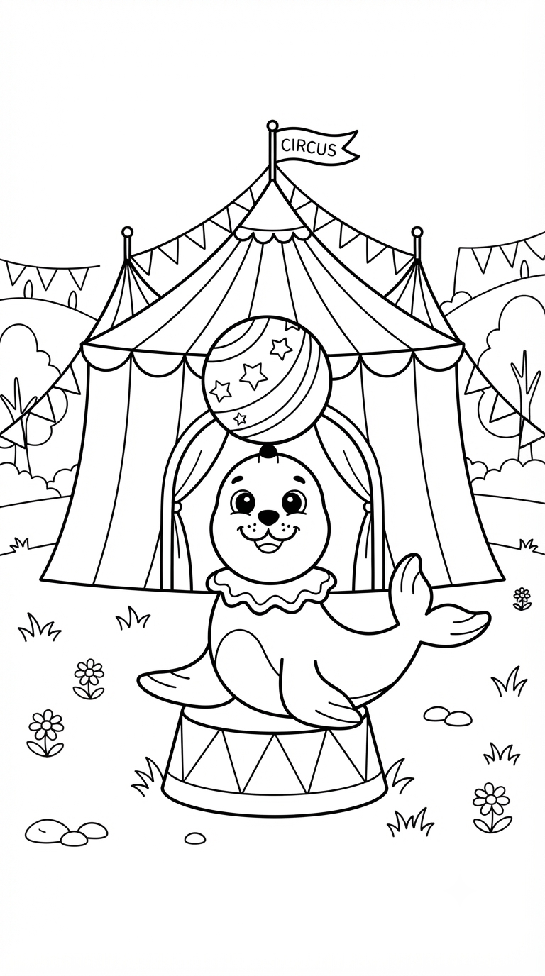desenhos de circo para colorir: Foca Equilibrista