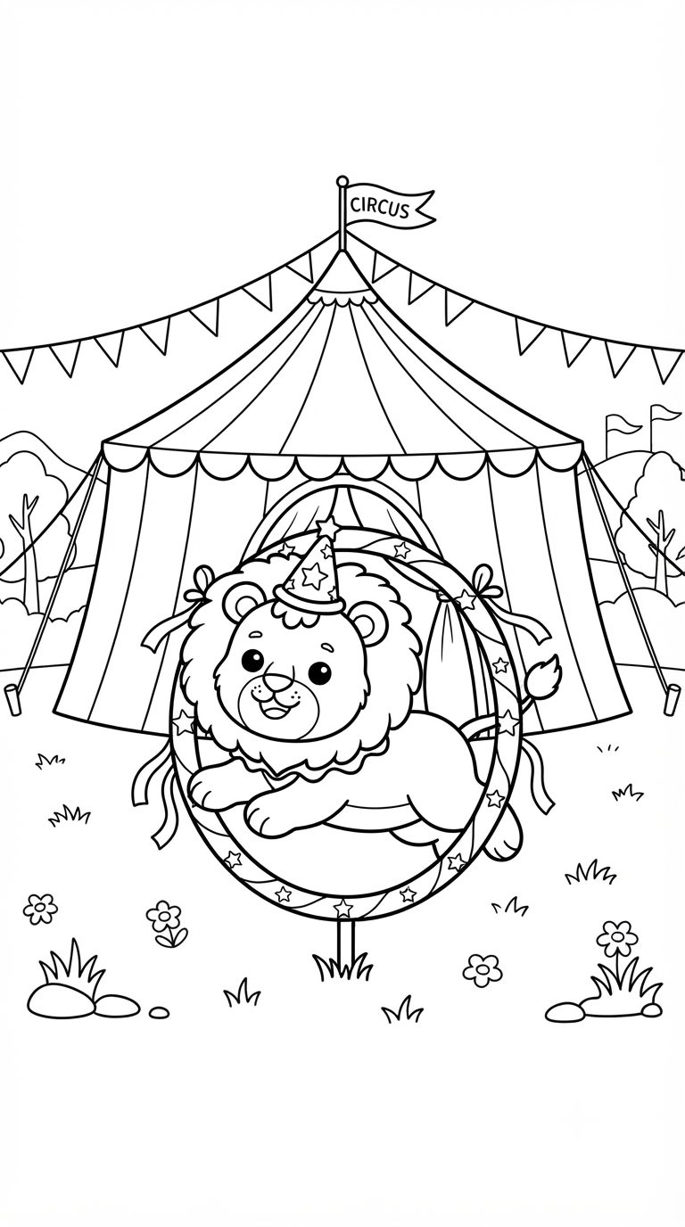 desenhos de circo para colorir: Leão do Circo