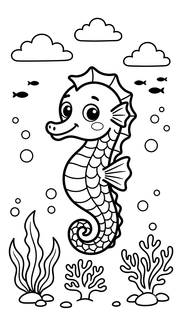 desenhos do fundo do mar para colorir: Cavalo-Marinho