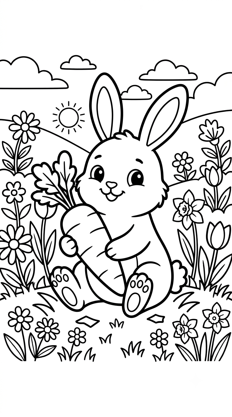 desenhos de Páscoa para colorir: Coelho com Cenoura
