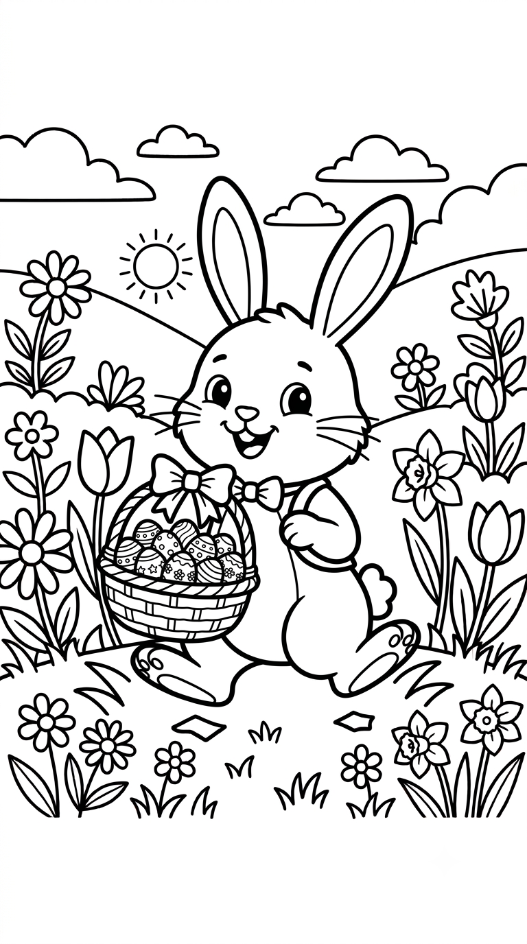 desenhos de Páscoa para colorir: Coelho com Cesta