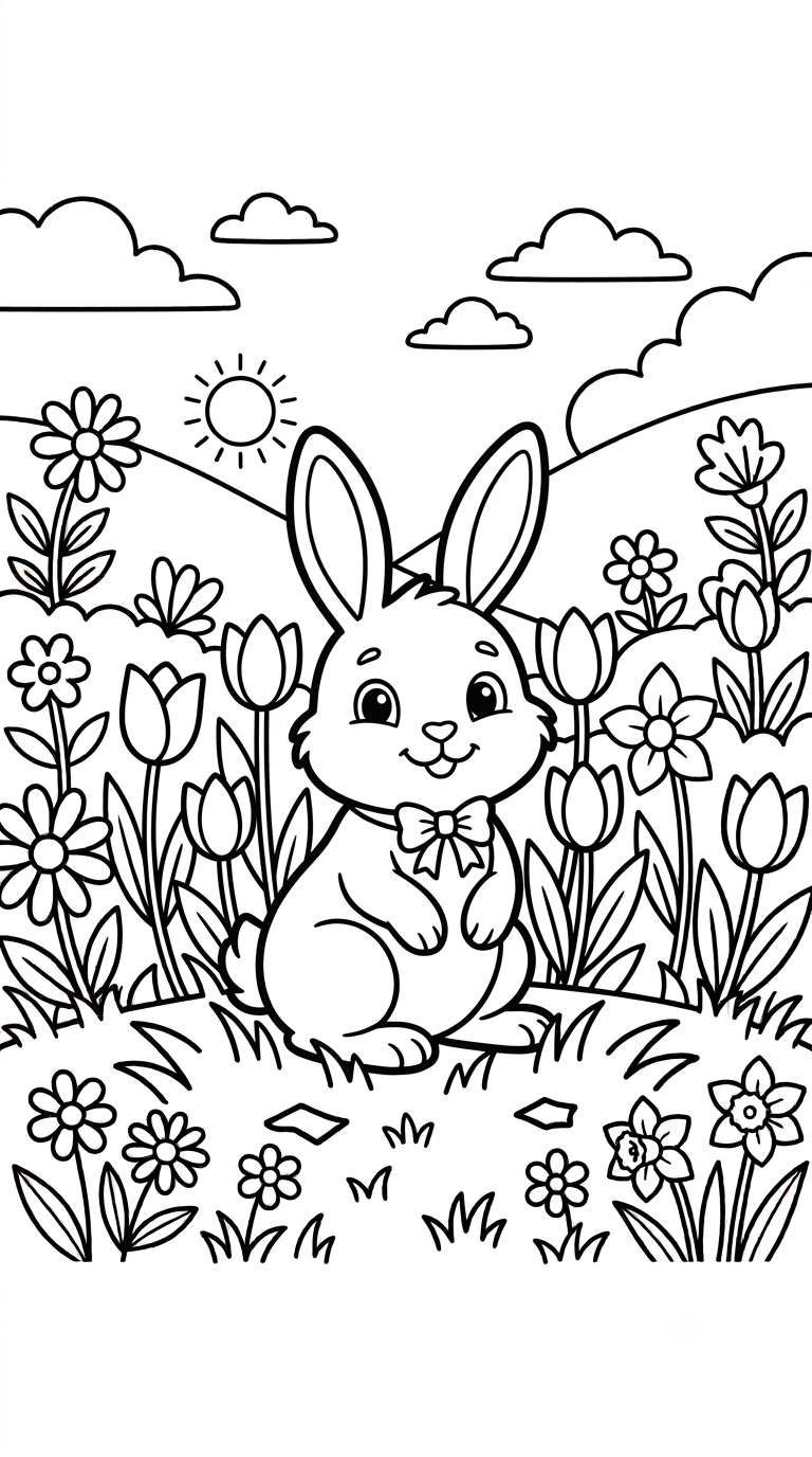 desenhos de Páscoa para colorir: Coelho nas Flores