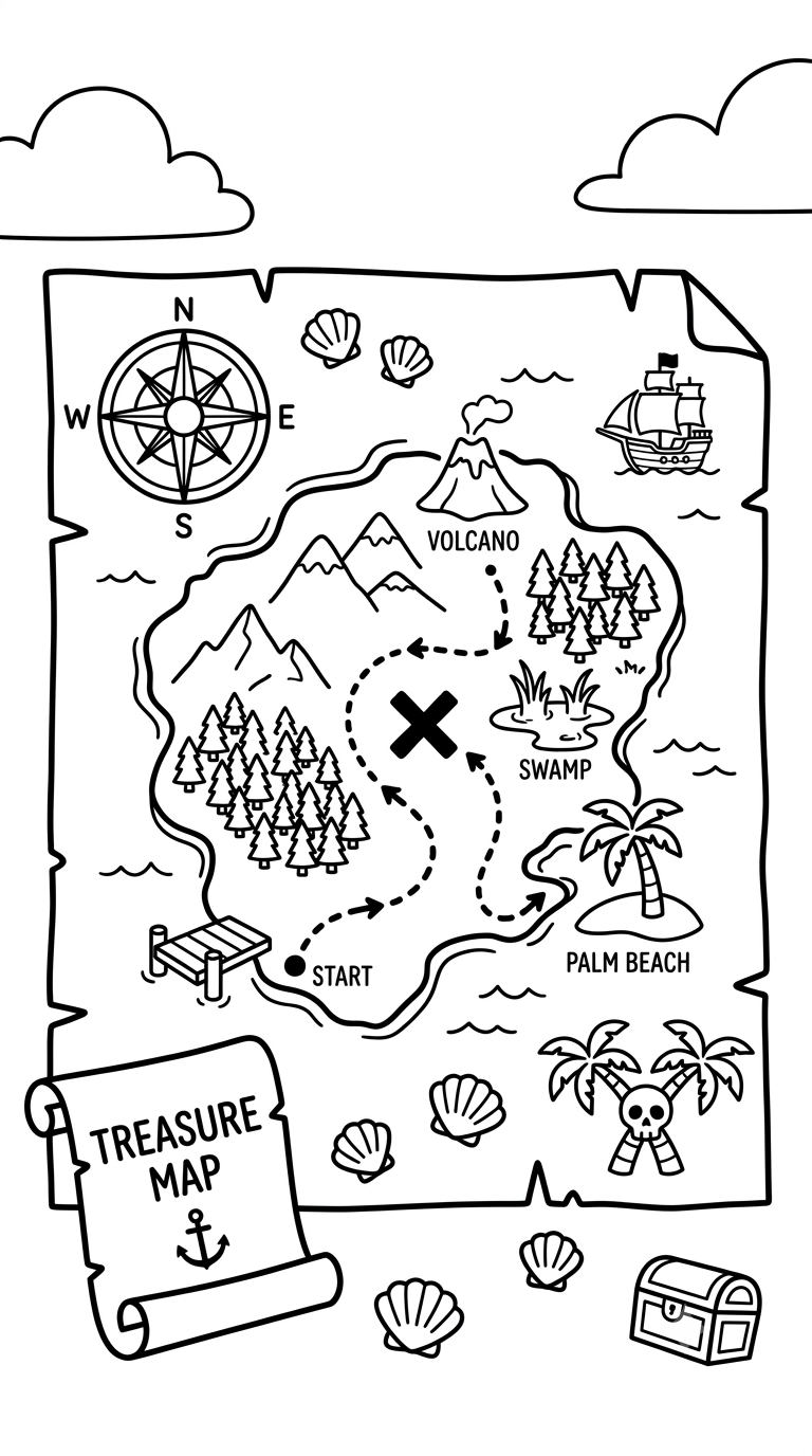 desenhos de piratas para colorir: Mapa do Tesouro