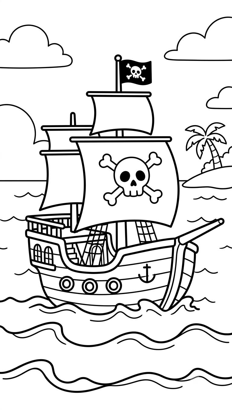 desenhos de piratas para colorir: Navio Pirata