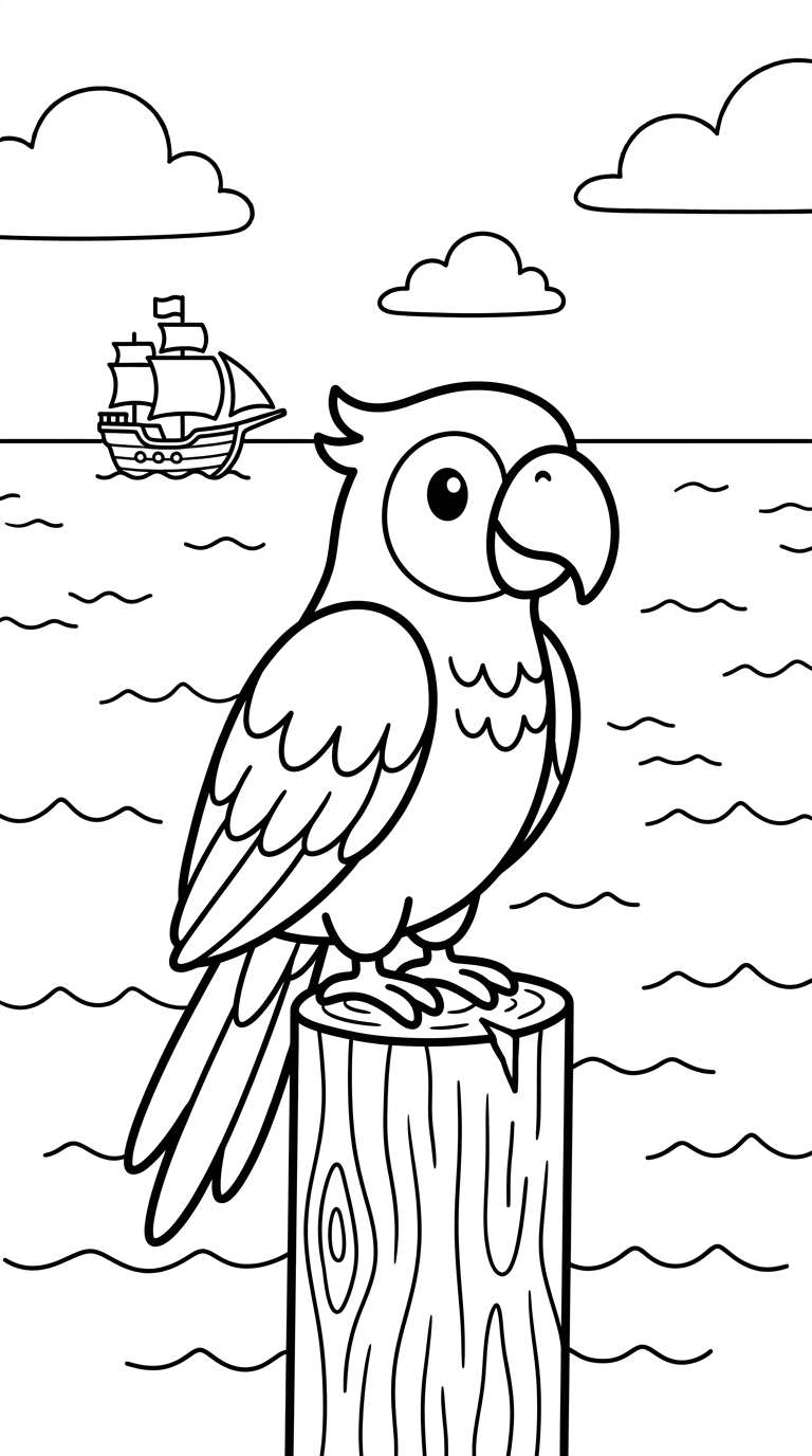 desenhos de piratas para colorir: Papagaio Pirata