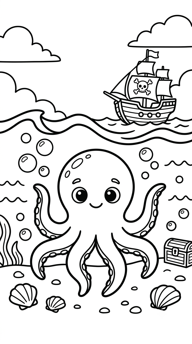 desenhos de piratas para colorir: Polvo do Mar