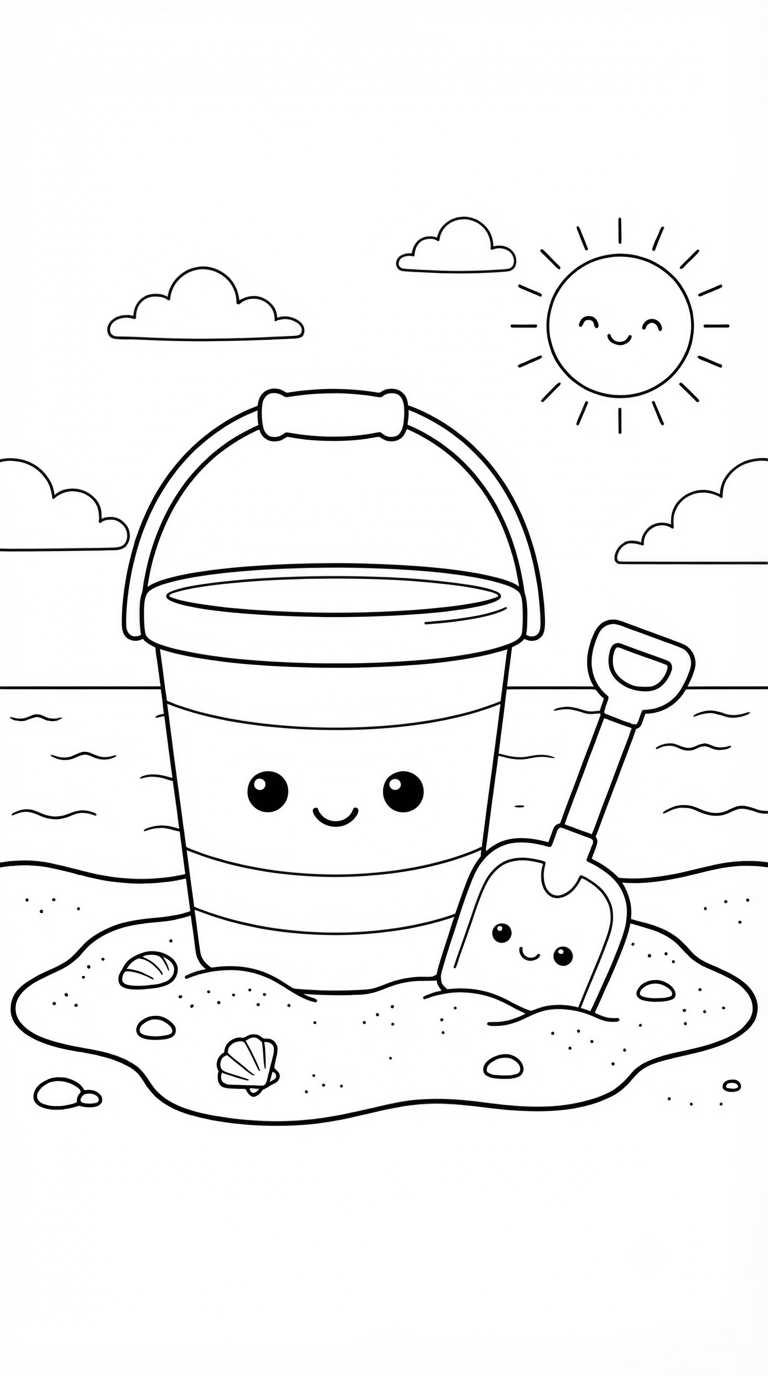 desenhos de praia para colorir: Balde e Pá
