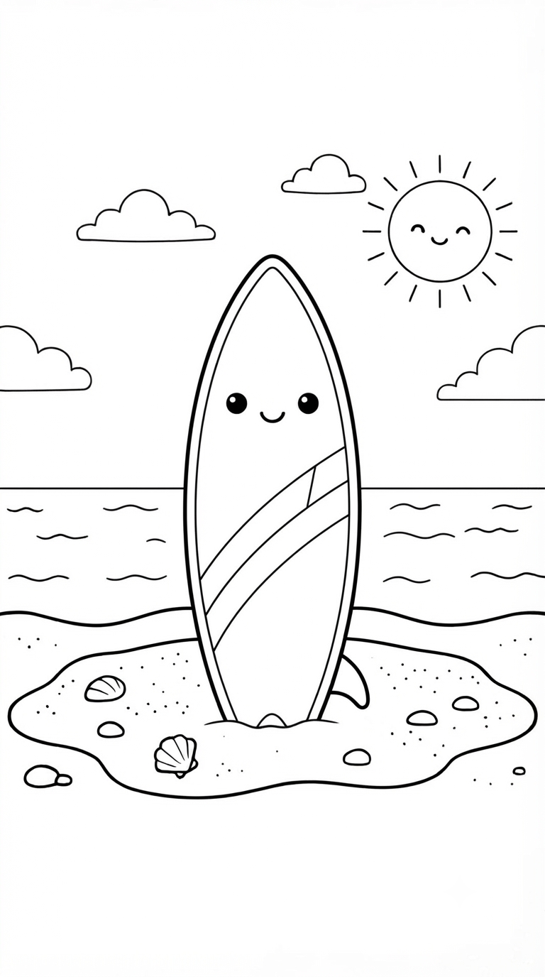 desenhos de praia para colorir: Prancha de Surfe