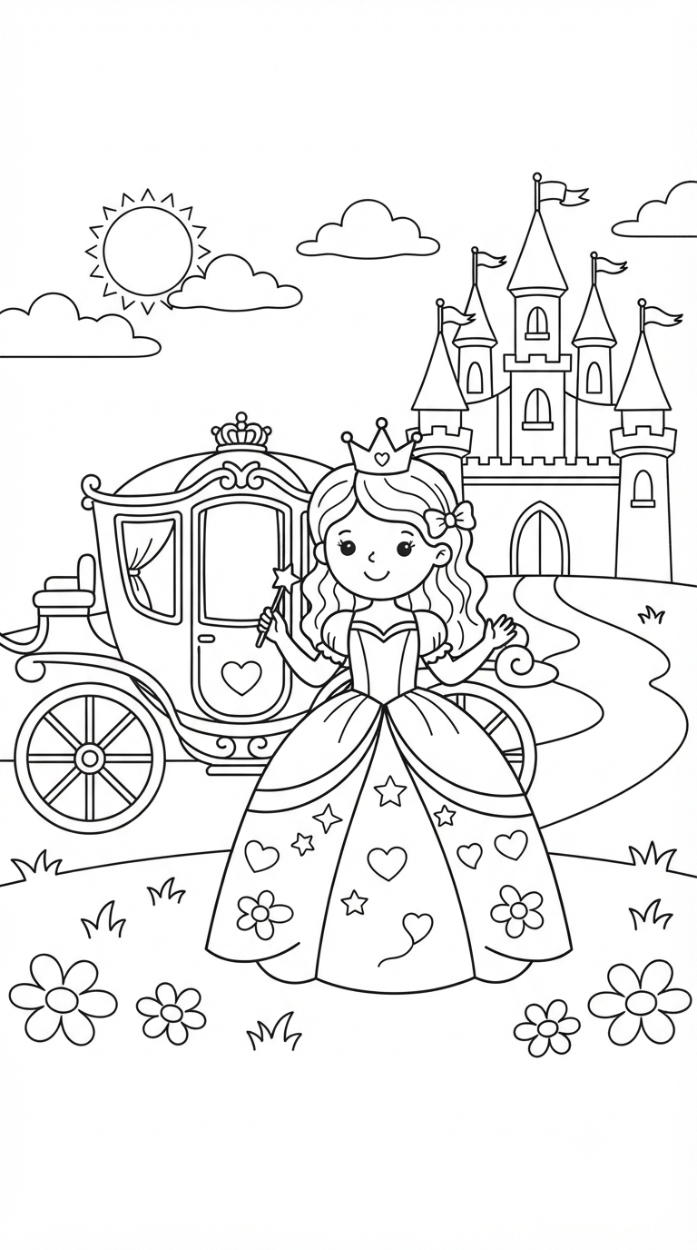 desenhos de princesa para colorir: Princesa e a Carruagem