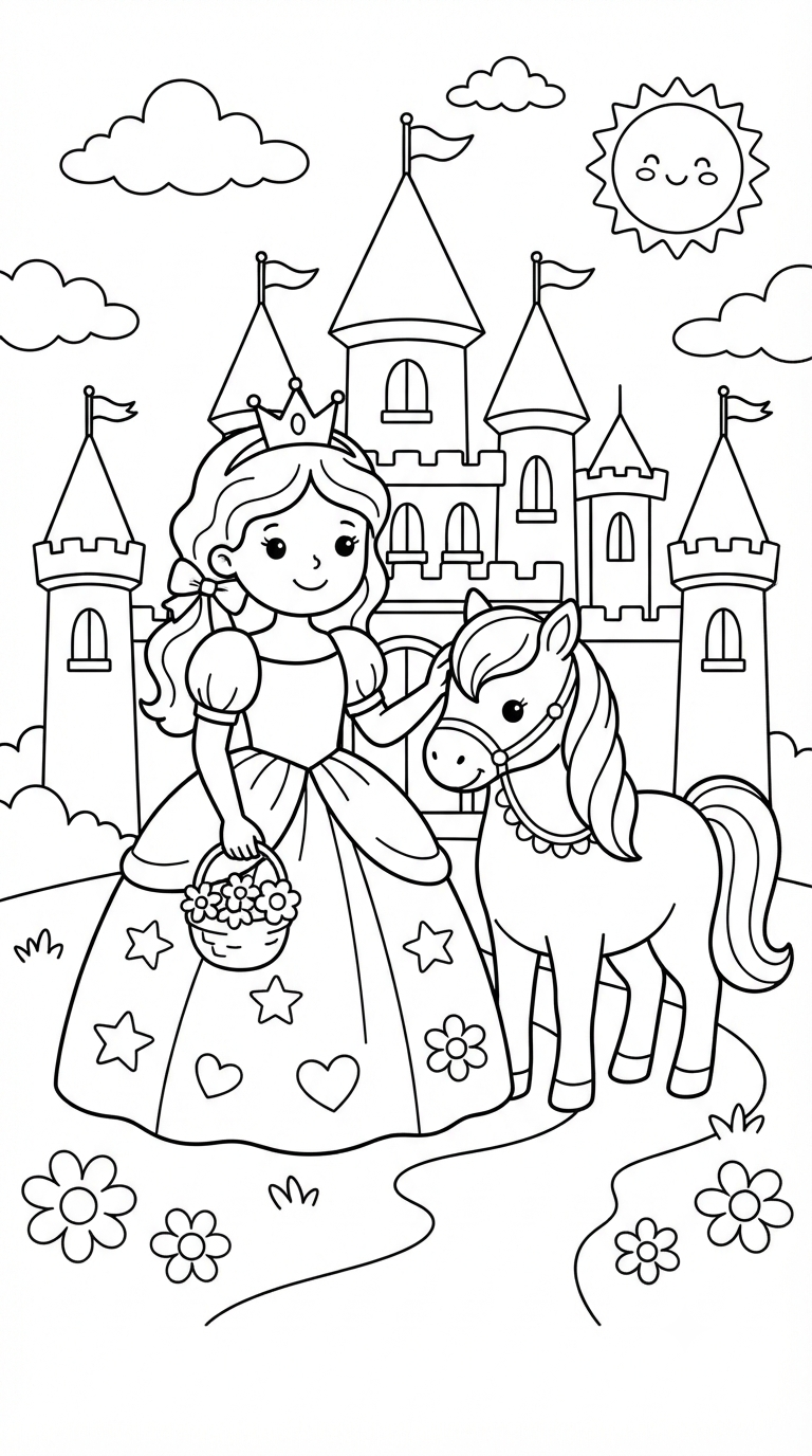 desenhos de princesa para colorir: Princesa e o Pônei