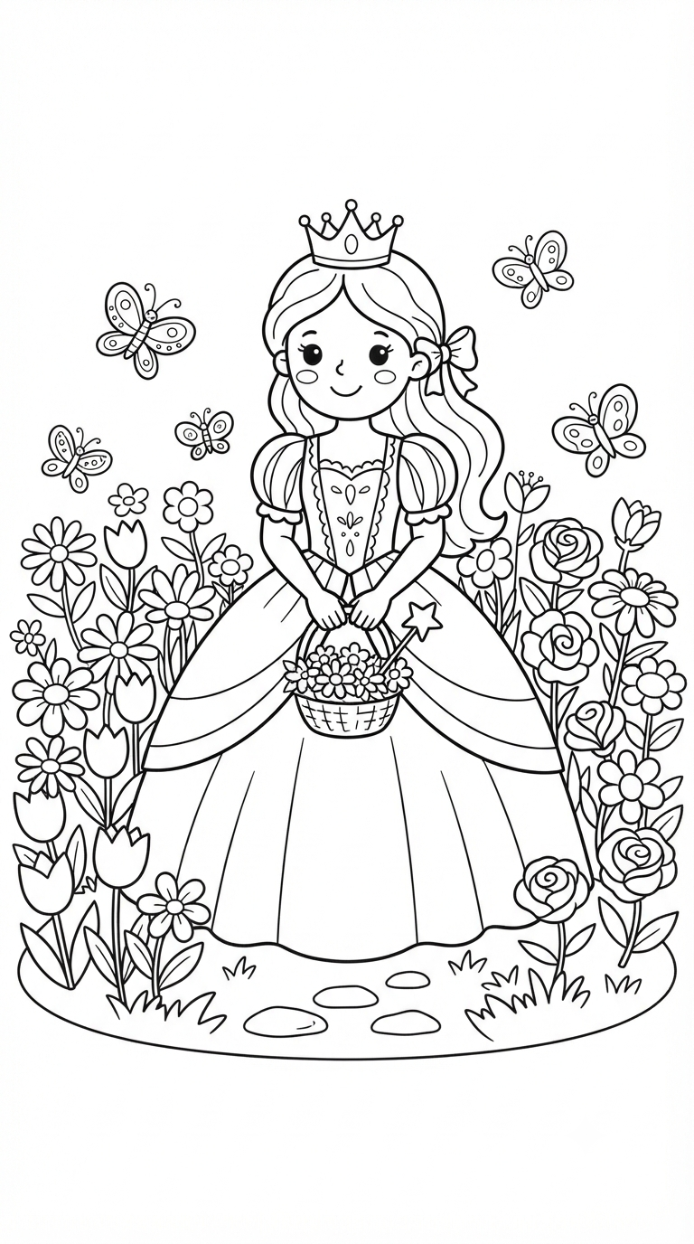 desenhos de princesa para colorir: Princesa no Jardim