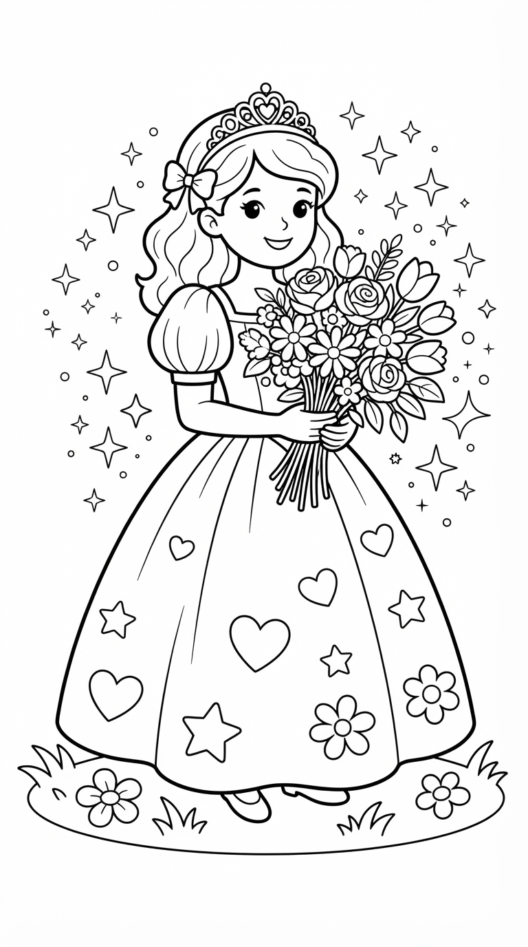 desenhos de princesa para colorir: Princesa das Flores