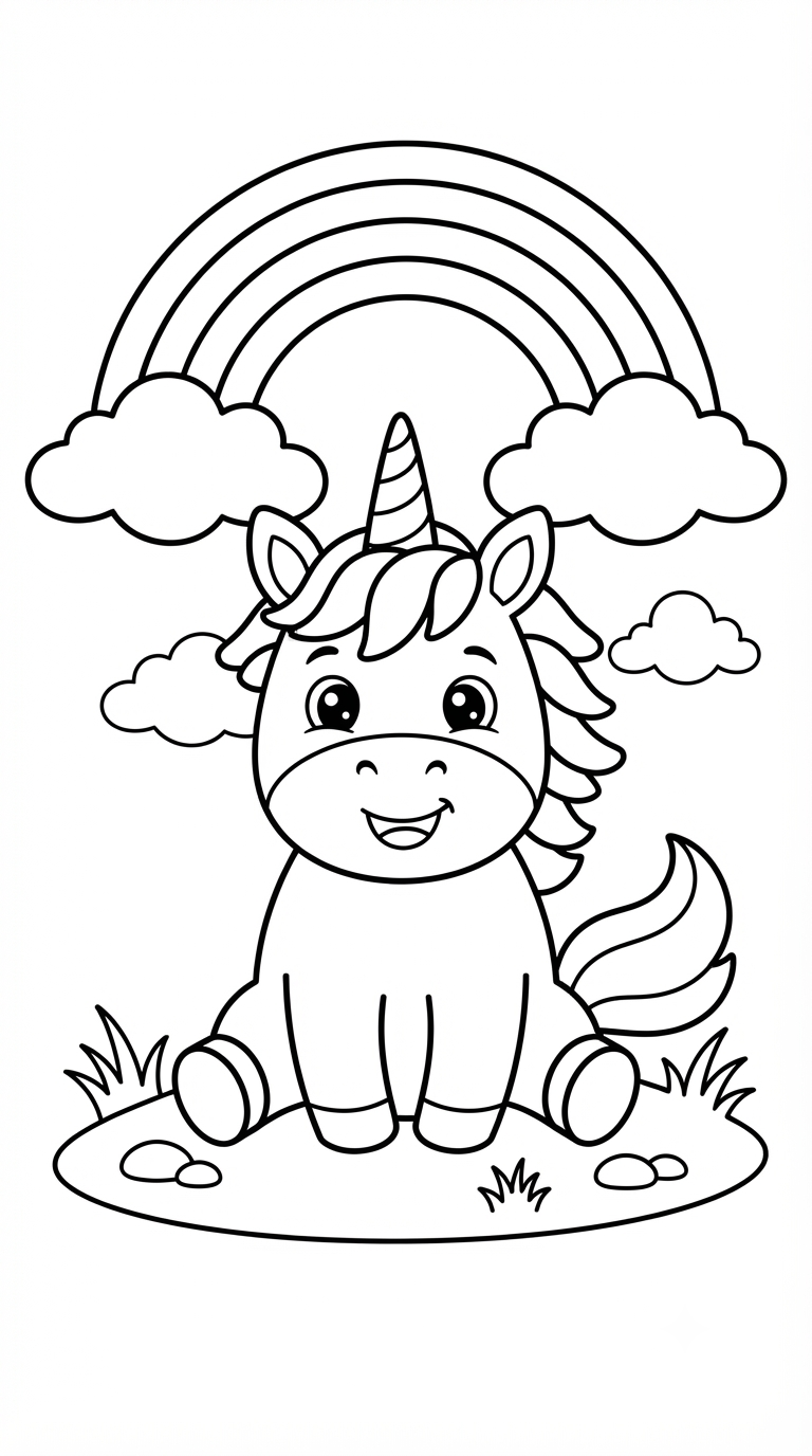 desenhos de unicórnio para colorir: Unicórnio e Arco-Íris