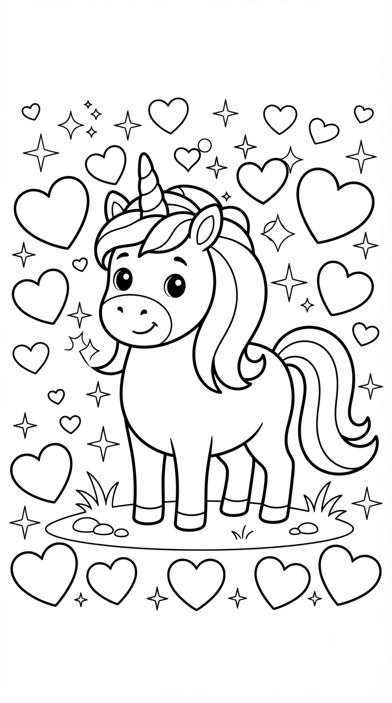 desenhos de unicórnio para colorir: Unicórnio dos Corações