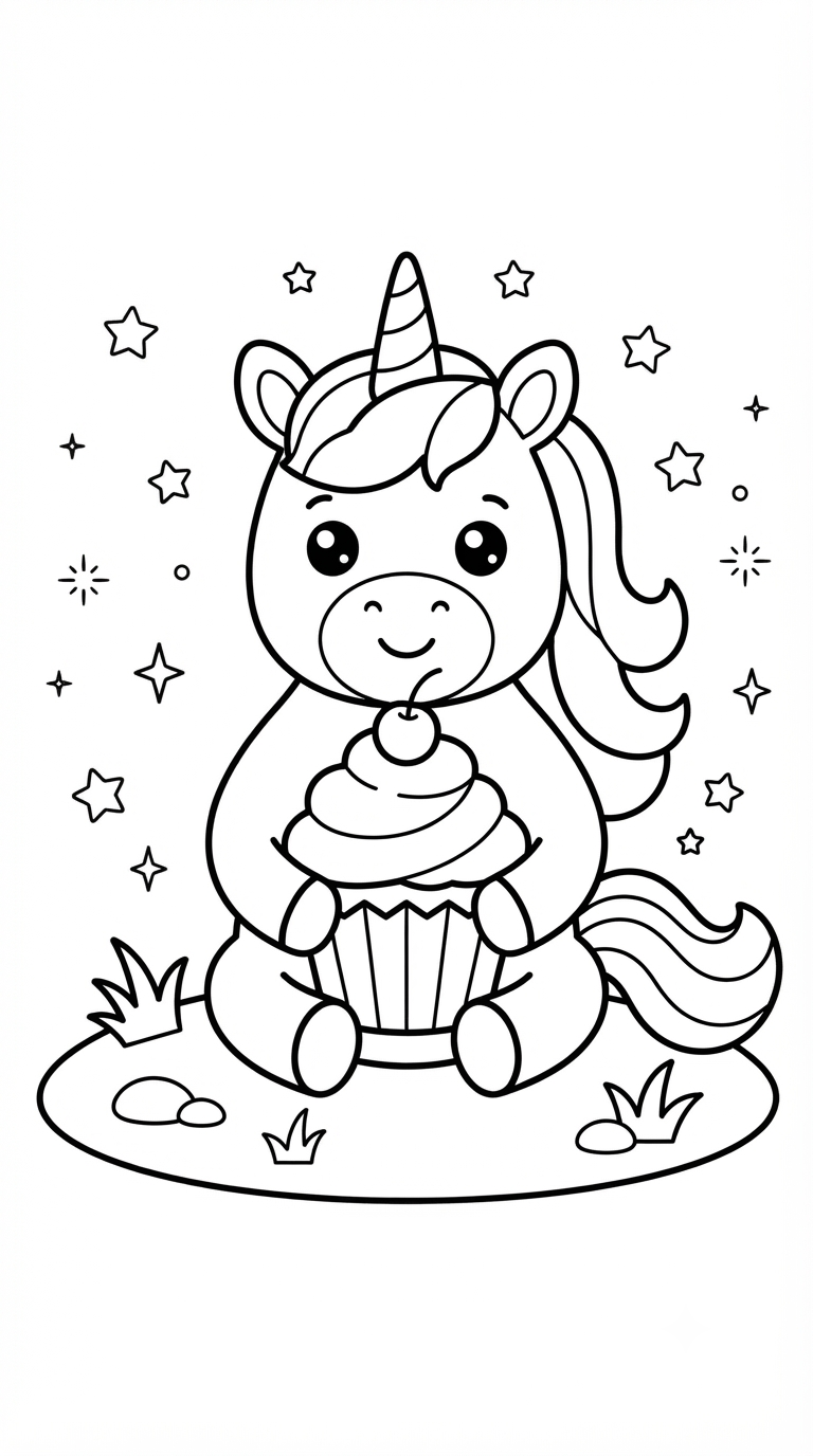 desenhos de unicórnio para colorir: Unicórnio e Cupcake