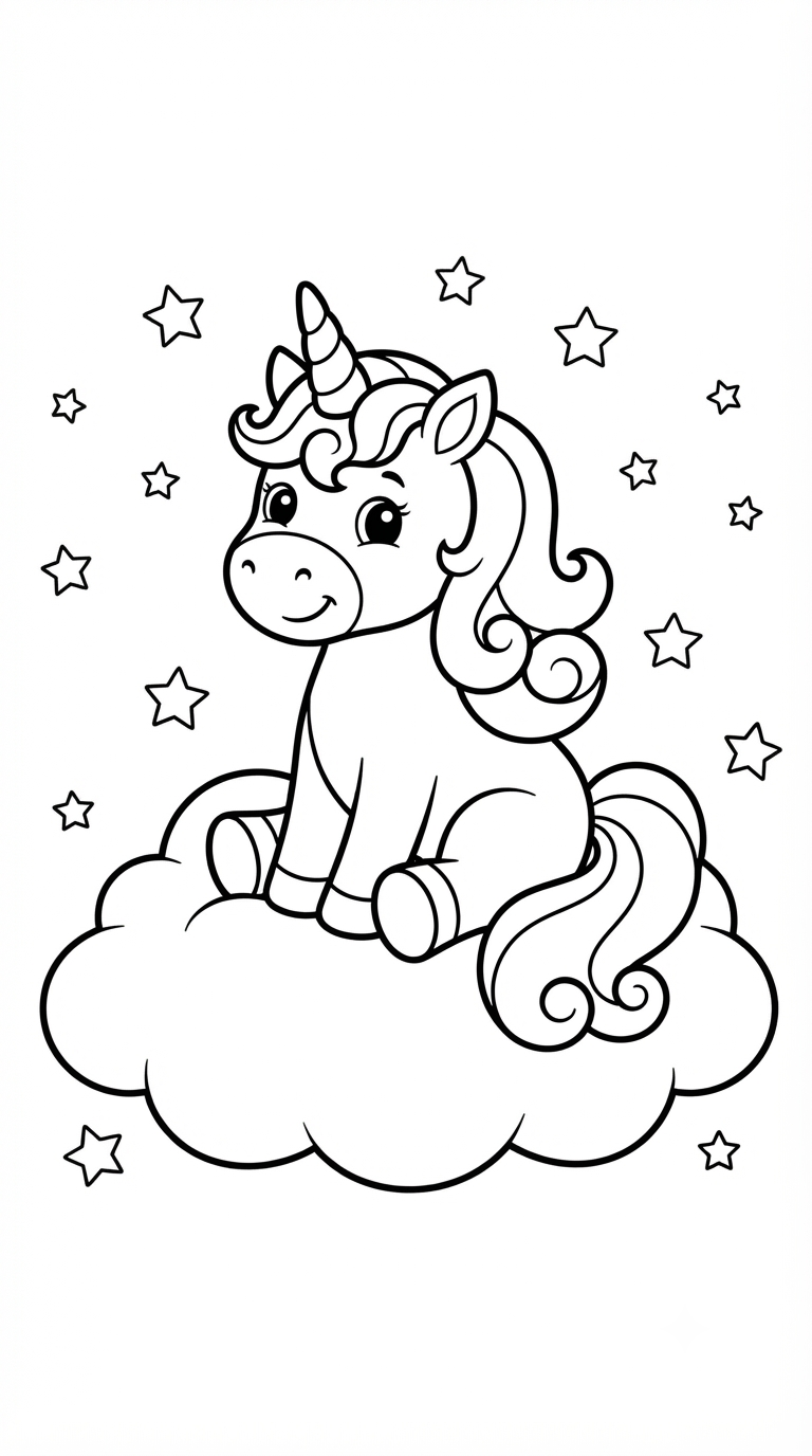 desenhos de unicórnio para colorir: Unicórnio na Nuvem